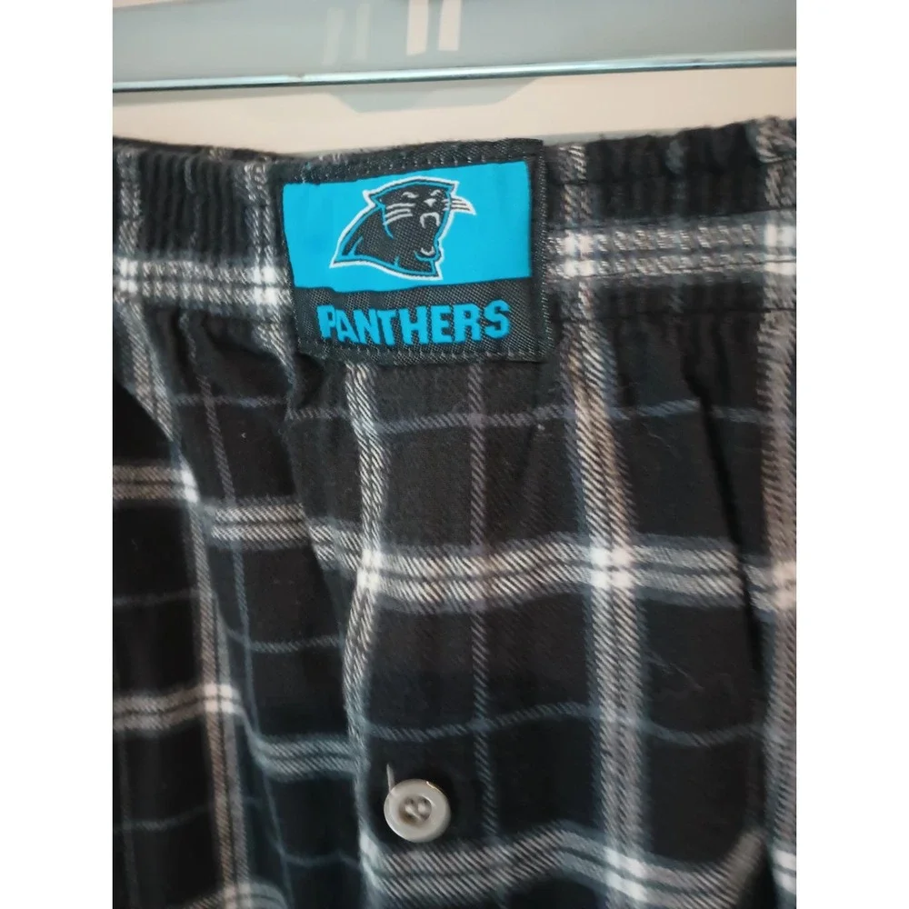 Reebok Carolina Panthers Mens XL Flannel Pajama Pants Plaid Lounge Sleep Black